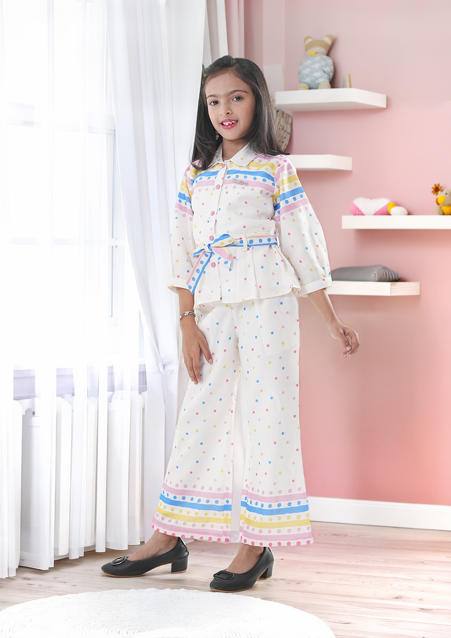 Girls White Polka Dot Co-Ord Set with Palazzo